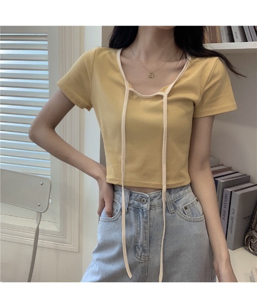 almo（アルモ）の「2WAYストラップネック MINI Tシャツ(TS)（Tシャツ/カットソー・レディース・イエロー/チャコールグレー/ピンク/ブルー・FREE）」の10枚目の写真