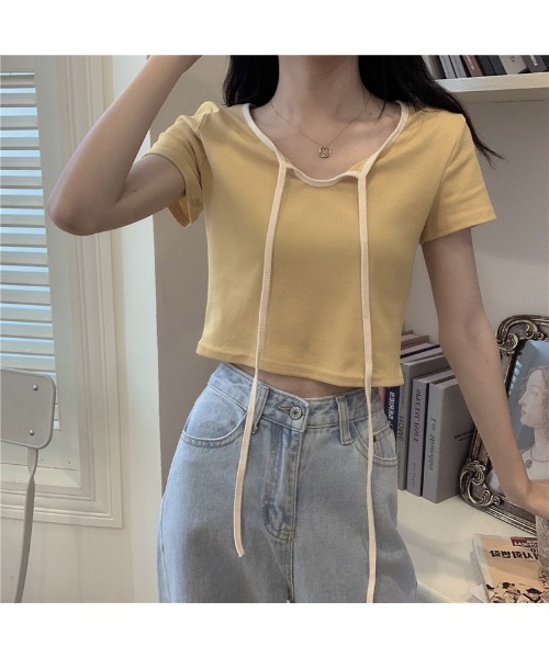 almo（アルモ）の「2WAYストラップネック MINI Tシャツ(TS)（Tシャツ/カットソー・レディース・イエロー/チャコールグレー/ピンク/ブルー・FREE）」の6枚目の写真