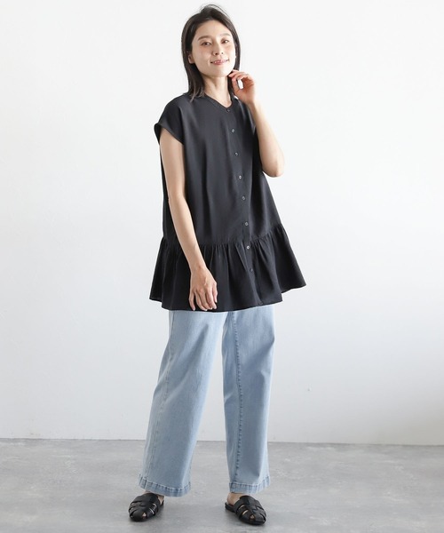 LEPSIM(レプシィム)の「スソギャザーフレンチスリーブブラウス 281828(シャツ/ブラウス・レディース・ブラック/オフホワイト/グリーン・FREE)」の5枚目の写真