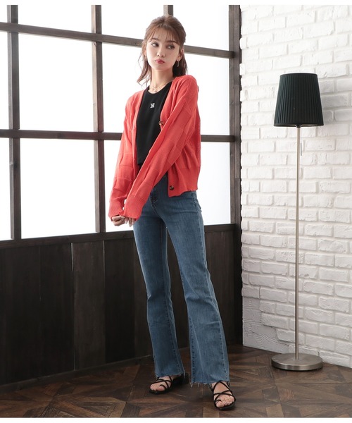 CHILLE(チル)の「ブロック柄サマーニットカーディガン(カーディガン/ボレロ・レディース・アイボリー/オレンジ/ブラック・FREE)」の8枚目の写真