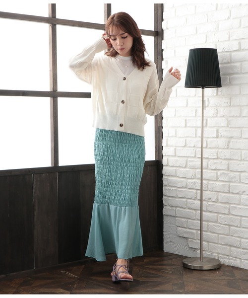 CHILLE(チル)の「ブロック柄サマーニットカーディガン(カーディガン/ボレロ・レディース・アイボリー/オレンジ/ブラック・FREE)」の6枚目の写真