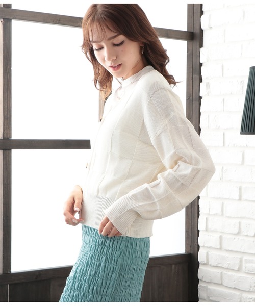 CHILLE(チル)の「ブロック柄サマーニットカーディガン(カーディガン/ボレロ・レディース・アイボリー/オレンジ/ブラック・FREE)」の4枚目の写真