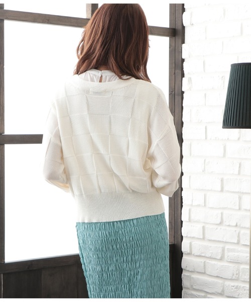 CHILLE(チル)の「ブロック柄サマーニットカーディガン(カーディガン/ボレロ・レディース・アイボリー/オレンジ/ブラック・FREE)」の10枚目の写真