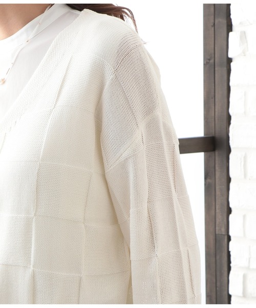 CHILLE(チル)の「ブロック柄サマーニットカーディガン(カーディガン/ボレロ・レディース・アイボリー/オレンジ/ブラック・FREE)」の7枚目の写真