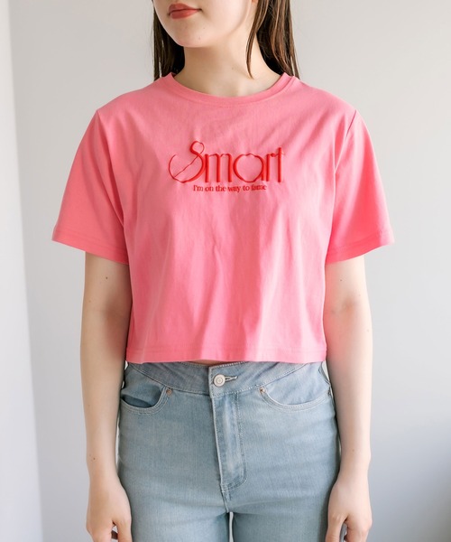 OLIVE des OLIVE（オリーブデオリーブ）の「コンパクトＴシャツ（Tシャツ/カットソー・レディース・オフホワイト/ピンク/オレンジ/ブラック・FREE）」の8枚目の写真