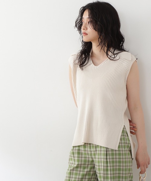 N.(N. Natural Beauty Basic)(エヌエヌナチュラルビューティーベーシック)の「◆襟付リブニット(ニット/セーター・レディース・クリーム/グリーン/オレンジ・MEDIUM)」の20枚目の写真