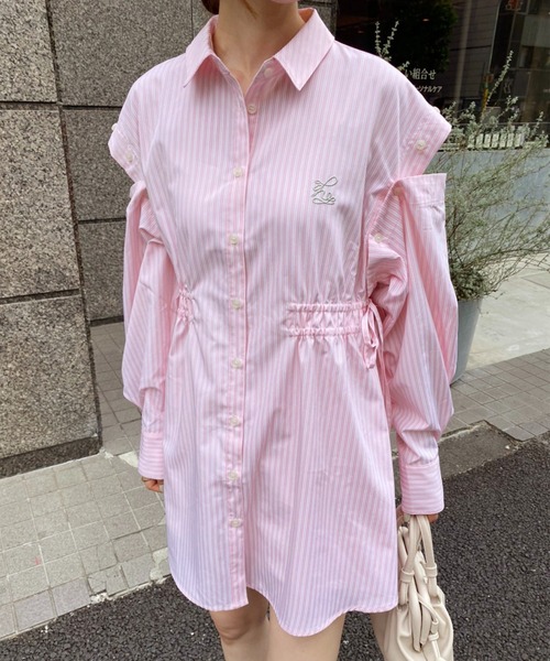 one after another NICE CLAUP(ワンアフターアナザーナイスクラップ)の「肩あきマルチウェイミニシャツワンピース(シャツ/ブラウス・レディース・オフホワイト/ピンク系その他/サックスブルー系・FREE)」の21枚目の写真