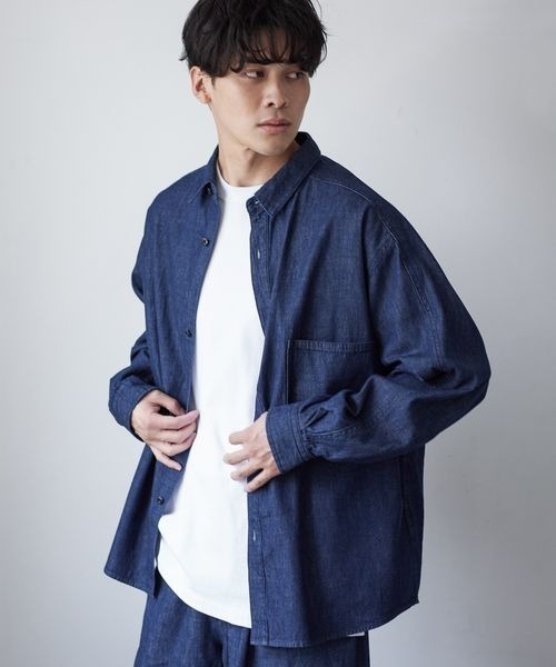 LOWRYS FARM（ローリーズファーム）の「ライトデニムシャツジャケット　353994（デニムジャケット・メンズ・ネイビー/ブルー・MEDIUM/LARGE）」の9枚目の写真