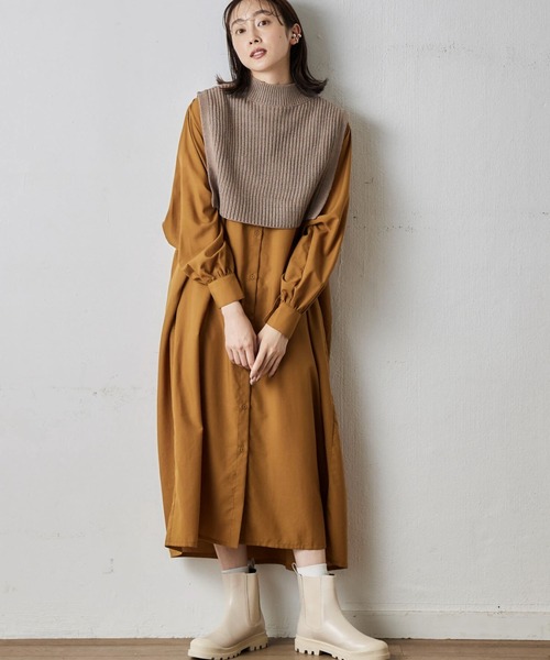 Green　Parks（グリーンパークス）の「スタンドカラーボリュームシャツワンピース（ワンピース・レディース・ブラック/イエロー/グリーン/その他14・FREE）」の3枚目の写真