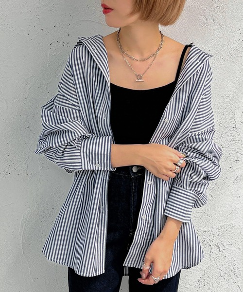 apres jour mignon(アプレジュールミニョン)の「ストライプルーズシャツ【ZOZOTOWN限定アイテム】(シャツ/ブラウス・レディース・ダークブラウン/グリーン/ネイビー・フリー/X-LARGE)」の1枚目の写真