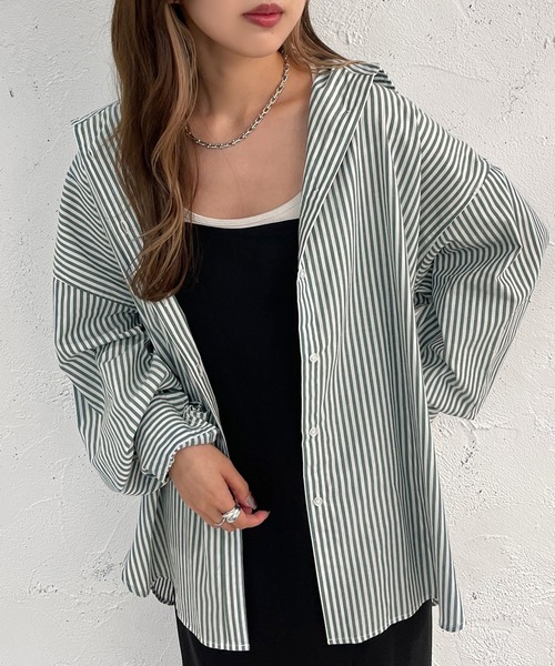 apres jour mignon(アプレジュールミニョン)の「ストライプルーズシャツ【ZOZOTOWN限定アイテム】(シャツ/ブラウス・レディース・ダークブラウン/グリーン/ネイビー・フリー/X-LARGE)」の3枚目の写真