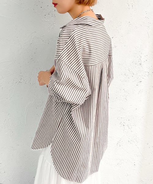 apres jour mignon(アプレジュールミニョン)の「ストライプルーズシャツ【ZOZOTOWN限定アイテム】(シャツ/ブラウス・レディース・ダークブラウン/グリーン/ネイビー・フリー/X-LARGE)」の7枚目の写真