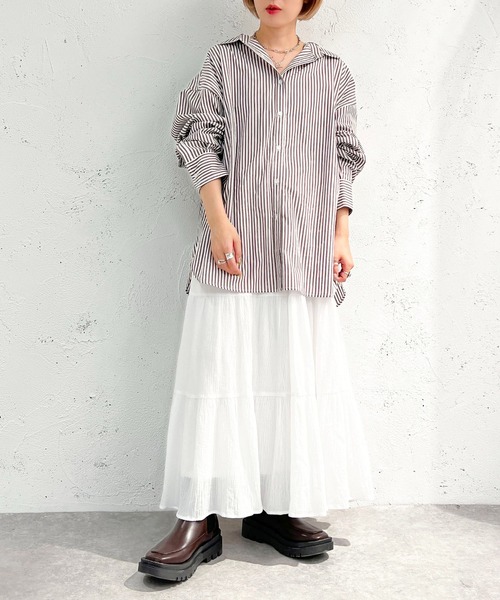 apres jour mignon(アプレジュールミニョン)の「ストライプルーズシャツ【ZOZOTOWN限定アイテム】(シャツ/ブラウス・レディース・ダークブラウン/グリーン/ネイビー・フリー/X-LARGE)」の8枚目の写真