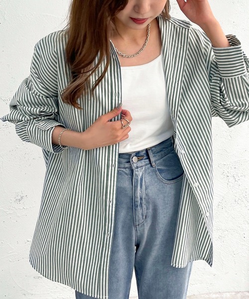 apres jour mignon(アプレジュールミニョン)の「ストライプルーズシャツ【ZOZOTOWN限定アイテム】(シャツ/ブラウス・レディース・ダークブラウン/グリーン/ネイビー・フリー/X-LARGE)」の11枚目の写真