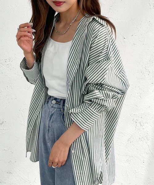 apres jour mignon(アプレジュールミニョン)の「ストライプルーズシャツ【ZOZOTOWN限定アイテム】(シャツ/ブラウス・レディース・ダークブラウン/グリーン/ネイビー・フリー/X-LARGE)」の12枚目の写真