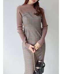 RESEXXY | ニットレイヤードチェックワンピース(ワンピース)