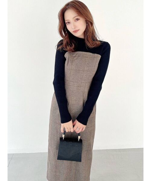 RESEXXY（リゼクシー）の「ニットレイヤードチェックワンピース（ワンピース・レディース・ブラック/モカ/アイボリー・FREE）」の7枚目の写真