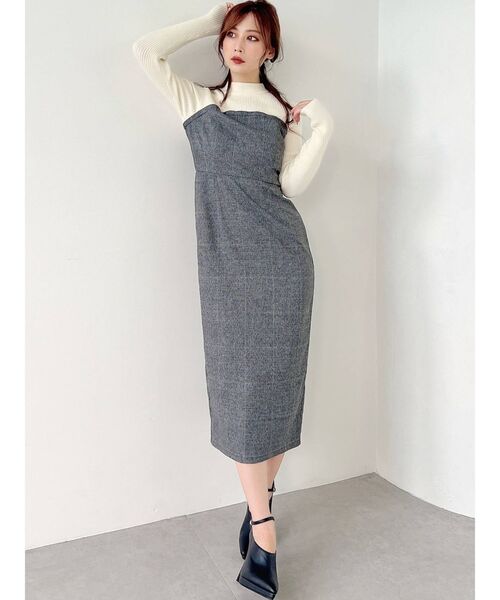 RESEXXY（リゼクシー）の「ニットレイヤードチェックワンピース（ワンピース・レディース・ブラック/モカ/アイボリー・FREE）」の16枚目の写真