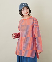 CUBE SUGAR（キューブシュガー）の「ボーダーカットソー長袖クルーネックビッグTシャツ（Tシャツ/カットソー）」