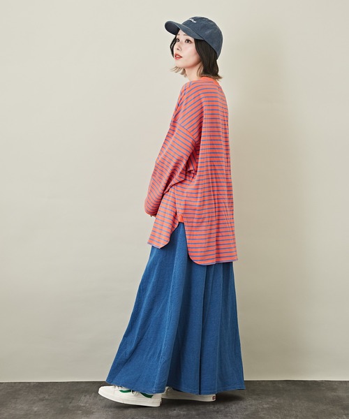 CUBE SUGAR(キューブシュガー)の「ボーダーカットソー長袖クルーネックビッグTシャツ(Tシャツ/カットソー・レディース・ホワイト/ネイビー/レッド/オレンジ/マルチ・M)」の12枚目の写真