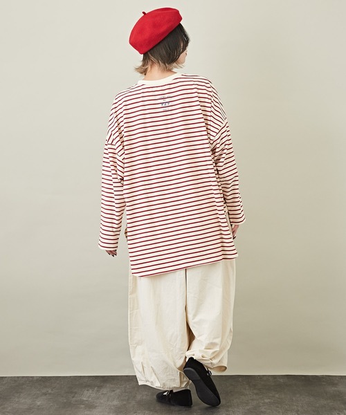 CUBE SUGAR(キューブシュガー)の「ボーダーカットソー長袖クルーネックビッグTシャツ(Tシャツ/カットソー・レディース・ホワイト/ネイビー/レッド/オレンジ/マルチ・M)」の18枚目の写真