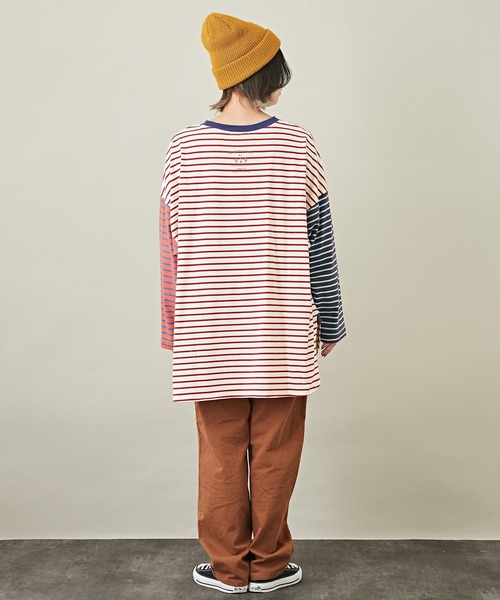 CUBE SUGAR(キューブシュガー)の「ボーダーカットソー長袖クルーネックビッグTシャツ(Tシャツ/カットソー・レディース・ホワイト/ネイビー/レッド/オレンジ/マルチ・M)」の19枚目の写真