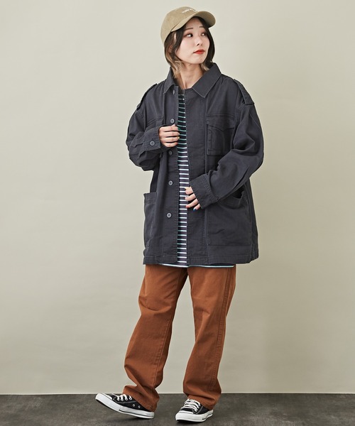 CUBE SUGAR(キューブシュガー)の「ボーダーカットソー長袖クルーネックビッグTシャツ(Tシャツ/カットソー・レディース・ホワイト/ネイビー/レッド/オレンジ/マルチ・M)」の13枚目の写真