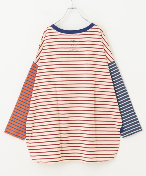 CUBE SUGAR(キューブシュガー)の「ボーダーカットソー長袖クルーネックビッグTシャツ(Tシャツ/カットソー・レディース・ホワイト/ネイビー/レッド/オレンジ/マルチ・M)」の16枚目の写真