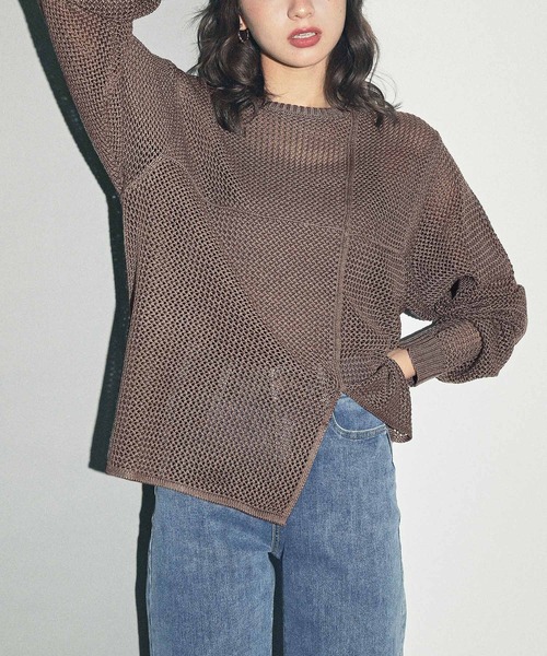 ANAP（アナップ）の「透かし編みニットトップスセーター（ニット/セーター・レディース・ブラック/ブラウン/アイボリー・FREE）」の3枚目の写真