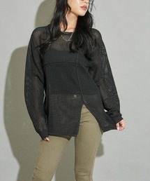 透かし編みニットトップスセーター