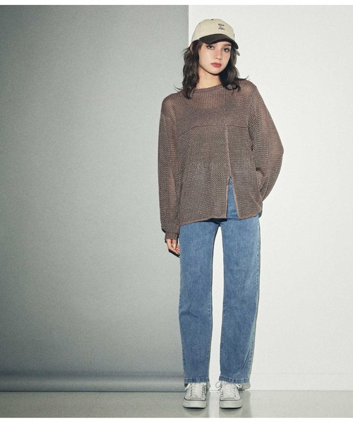 ANAP（アナップ）の「透かし編みニットトップスセーター（ニット/セーター・レディース・ブラック/ブラウン/アイボリー・FREE）」の6枚目の写真