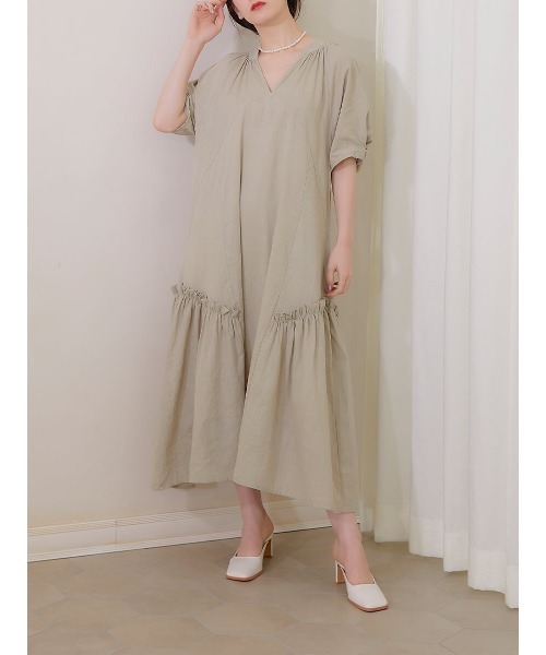 Ayla(アイラ)の「v neck smock dress(ワンピース・レディース・ブラック/オリーブ・FREE)」の6枚目の写真
