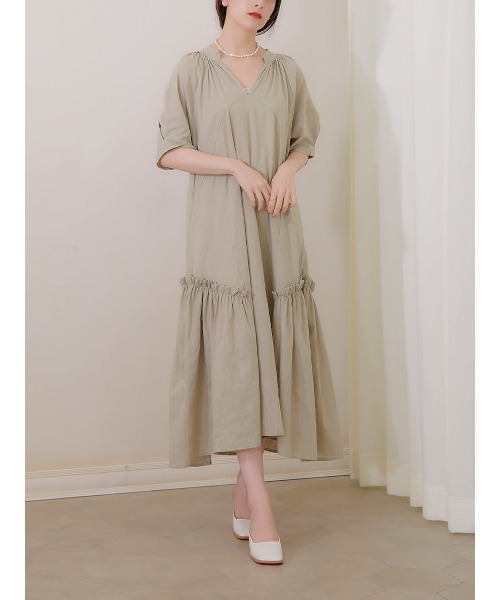 Ayla(アイラ)の「v neck smock dress(ワンピース・レディース・ブラック/オリーブ・FREE)」の15枚目の写真
