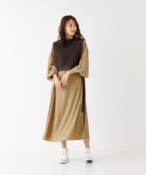 abahouse mavie(アバハウスマヴィ)の「袖ボリュームワンピース&ニットベストセット(ワンピース・レディース・ベージュ/カーキ/チャコールグレー/モスグリーン・フリー)」の10枚目の写真