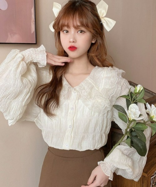 LAC-VERT(ラック・ヴェール)の「ふわふわ襟レースシャツ(シャツ/ブラウス・レディース・アイボリー・FREE)」の6枚目の写真