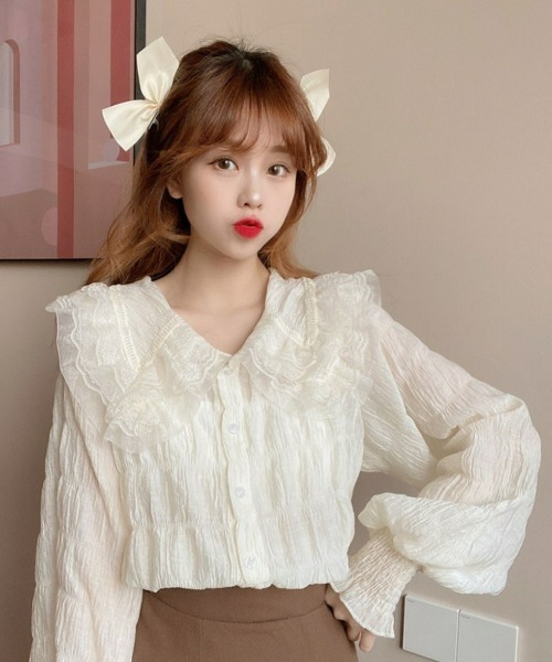 LAC-VERT(ラック・ヴェール)の「ふわふわ襟レースシャツ(シャツ/ブラウス・レディース・アイボリー・FREE)」の3枚目の写真