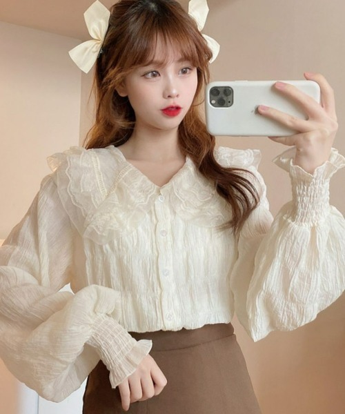 LAC-VERT(ラック・ヴェール)の「ふわふわ襟レースシャツ(シャツ/ブラウス・レディース・アイボリー・FREE)」の5枚目の写真