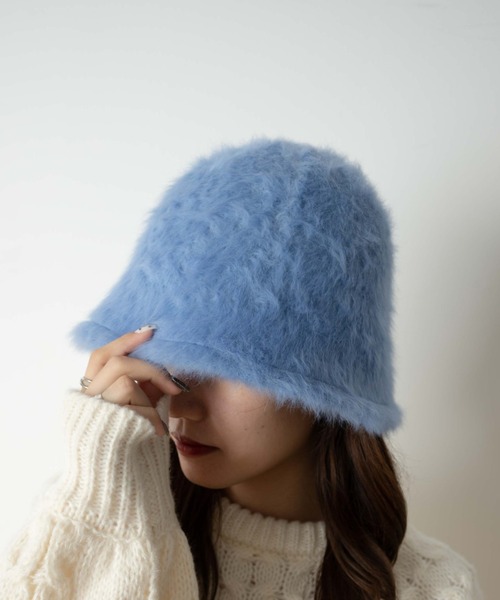 WEGO（ウィゴー）の「WEGO/アンゴラクローシュハット（ハット・レディース・ブラック/サックスブルー/オフホワイト・FREE）」の3枚目の写真