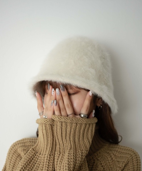 WEGO（ウィゴー）の「WEGO/アンゴラクローシュハット（ハット・レディース・ブラック/サックスブルー/オフホワイト・FREE）」の7枚目の写真