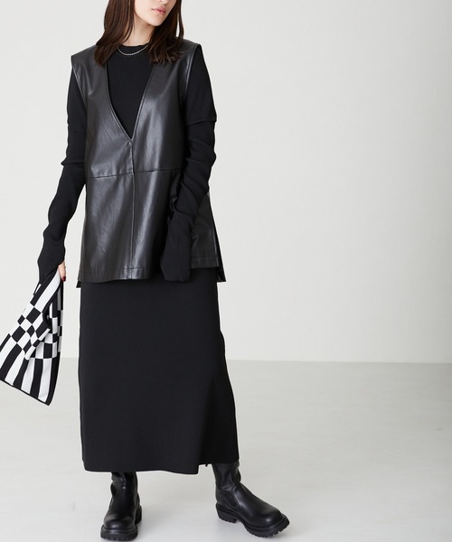 acro(アクロ)の「マルチWAYカットアウトニットワンピ〈手洗い可能〉/AC2303(ワンピース・レディース・ブラック/カーキ/オレンジ・フリ-)」の2枚目の写真