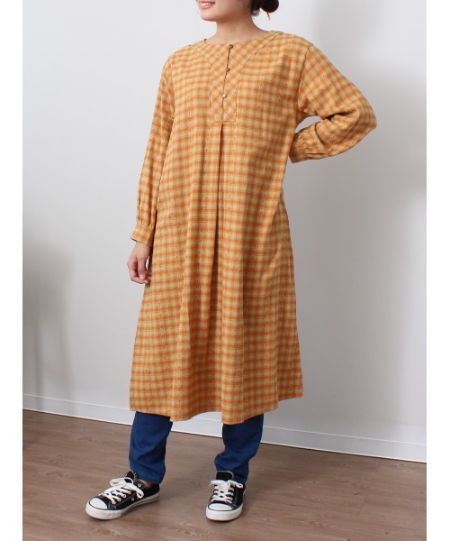 MB mint breeze(エムビーミントブリーズ)の「【M~5L 大きいサイズ】チェック柄 Aライン ワンピース(ワンピース・レディース・ネイビー/オレンジ・LL/3L/4L/5L/L/M)」の9枚目の写真