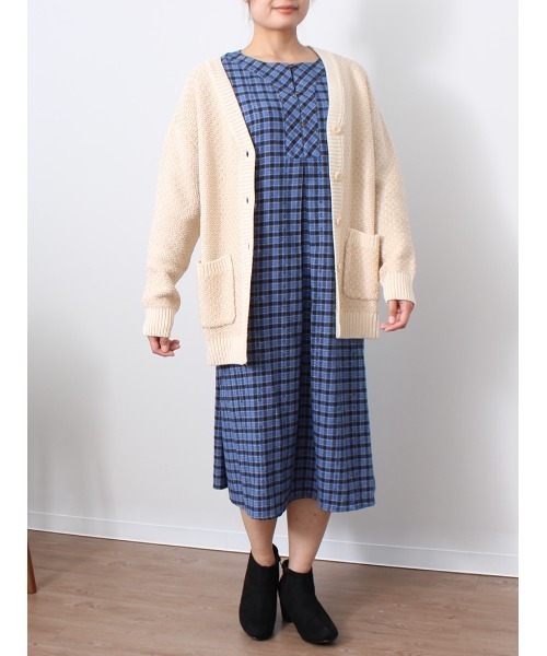 MB mint breeze(エムビーミントブリーズ)の「【M~5L 大きいサイズ】チェック柄 Aライン ワンピース(ワンピース・レディース・ネイビー/オレンジ・LL/3L/4L/5L/L/M)」の6枚目の写真