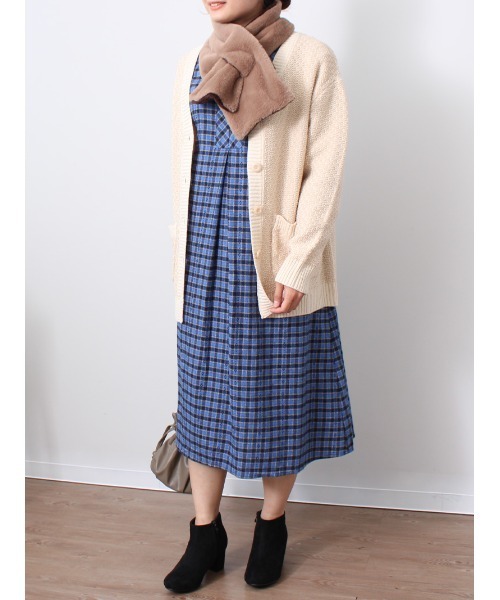 MB mint breeze(エムビーミントブリーズ)の「【M~5L 大きいサイズ】チェック柄 Aライン ワンピース(ワンピース・レディース・ネイビー/オレンジ・LL/3L/4L/5L/L/M)」の7枚目の写真