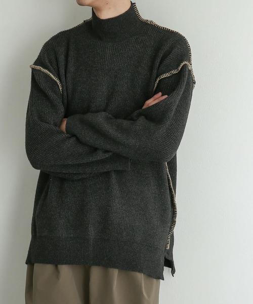 SENSE OF PLACE by URBAN RESEARCH(センスオブプレイスバイアーバンリサーチ)の「『ユニセックス』ハンドステッチルーズセーター(ニット/セーター・メンズ・チャコールグレー/ブラック/ブルー/グリーン/アイボリー・MEDIUM/LARGE)」の3枚目の写真