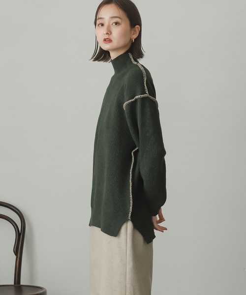 SENSE OF PLACE by URBAN RESEARCH(センスオブプレイスバイアーバンリサーチ)の「『ユニセックス』ハンドステッチルーズセーター(ニット/セーター・メンズ・チャコールグレー/ブラック/ブルー/グリーン/アイボリー・MEDIUM/LARGE)」の4枚目の写真