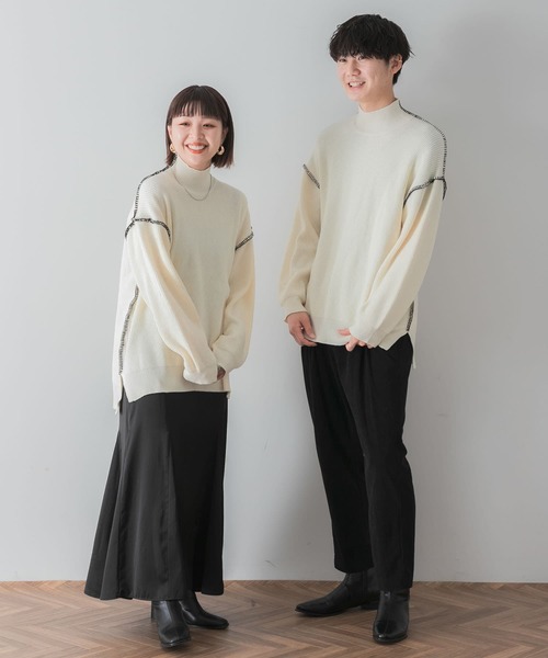 SENSE OF PLACE by URBAN RESEARCH(センスオブプレイスバイアーバンリサーチ)の「『ユニセックス』ハンドステッチルーズセーター(ニット/セーター・メンズ・チャコールグレー/ブラック/ブルー/グリーン/アイボリー・MEDIUM/LARGE)」の6枚目の写真