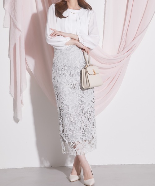 tocco closet（トッコ　クローゼット）の「【ZOZO限定】カットワークフラワーレース刺繍タイトスカート（スカート・レディース・ピンク系その他/オフホワイト/チャコールグレー/ミント/グレー系その他/ブラック/ベージュ・M/S）」の9枚目の写真