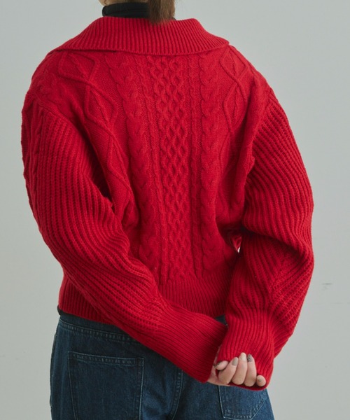 EDIT Gris（エディットグリ）の「ビックカラーカーディガン（ニット/セーター・レディース・ブラック/アイボリー/レッド・FREE）」の8枚目の写真