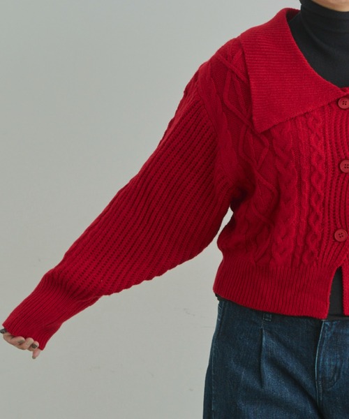 EDIT Gris（エディットグリ）の「ビックカラーカーディガン（ニット/セーター・レディース・ブラック/アイボリー/レッド・FREE）」の6枚目の写真