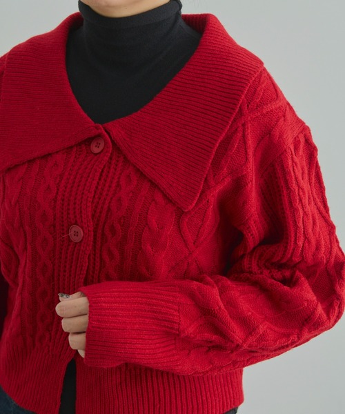 EDIT Gris（エディットグリ）の「ビックカラーカーディガン（ニット/セーター・レディース・ブラック/アイボリー/レッド・FREE）」の5枚目の写真